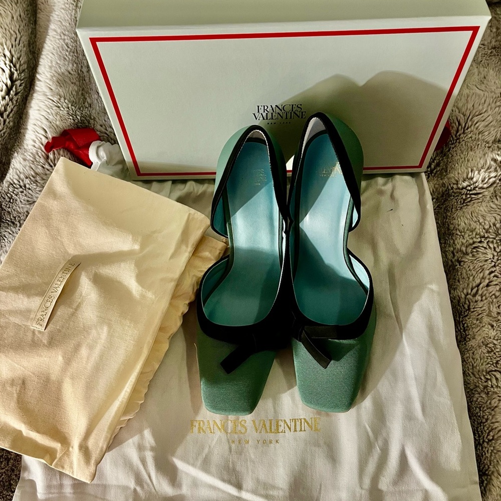 Emerald Green Heels with Black Satin Trim by Francis Valentine